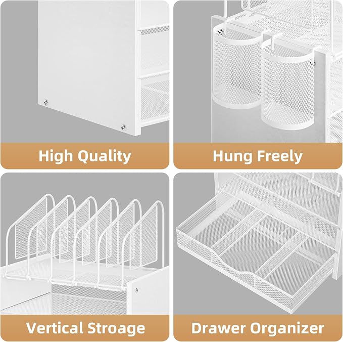 Marbrasse Desk organizer with Drawer, 4-Tier Wooden File Organizer with 5 - Image 2