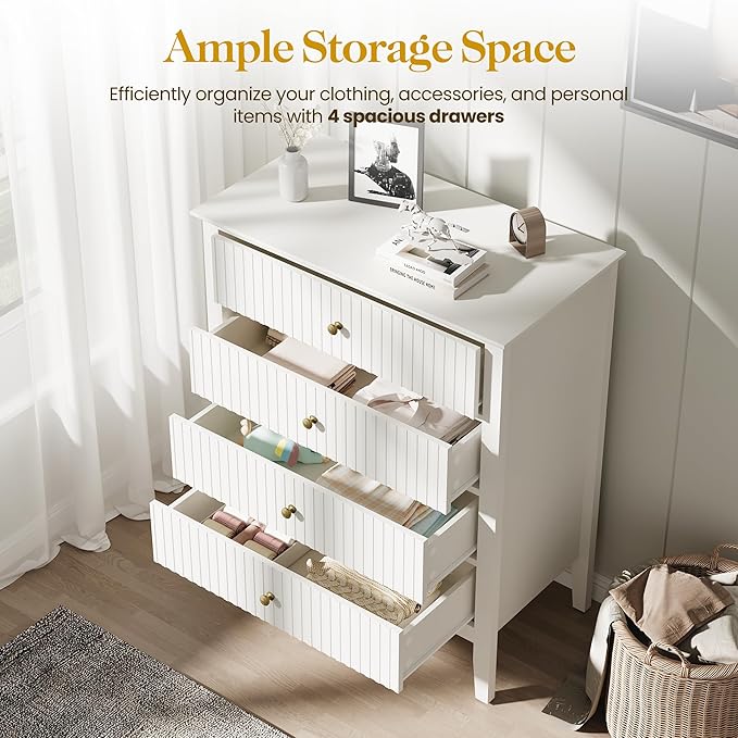 White Fluted 4 Drawer Dresser Set of 2 - Image 8