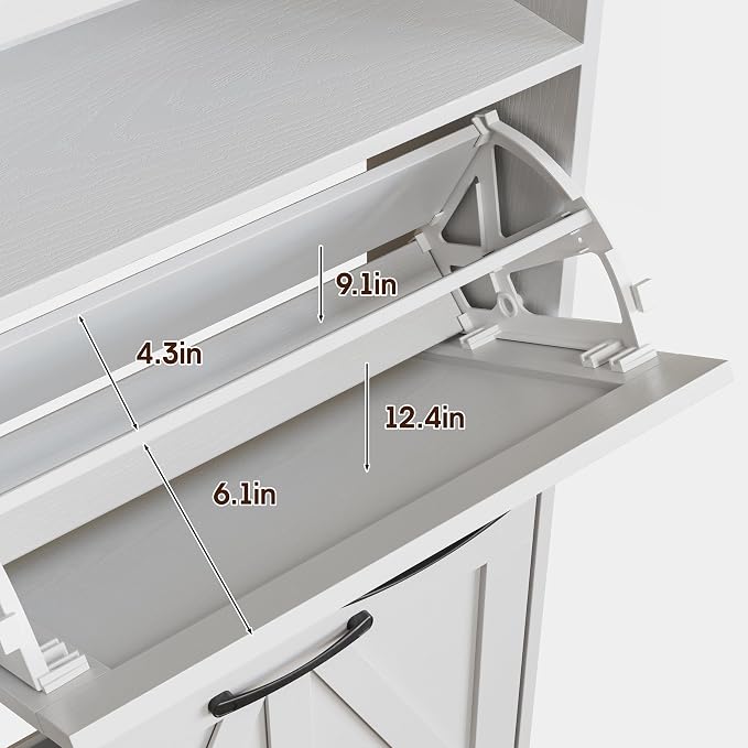 Shoe Cabinet with 4 Flip Drawers, Farmhouse Shoe Storage Cabinet - Image 6