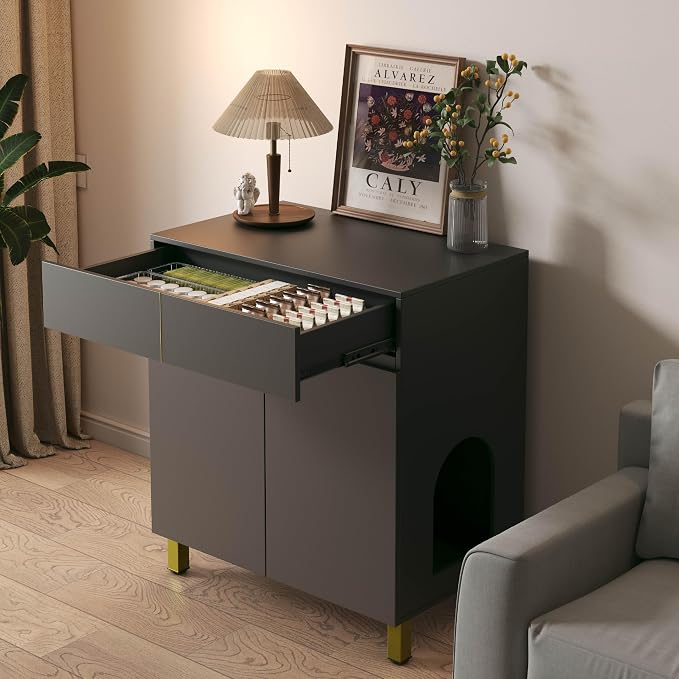 Large/Tall Litter Box Enclosure, Modern Wooden Litter Box Furniture - Image 2