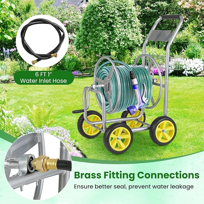 Goplus Garden Hose Reel Cart, 300 FT of 5/8" Large Capacity, Heavy-Duty Metal - Image 5