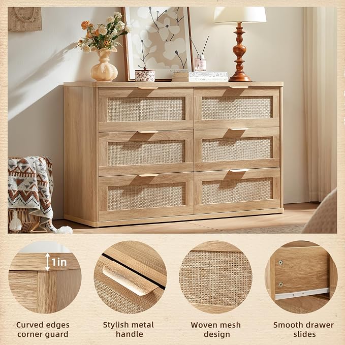 LEYAOYAO Rattan 6 Drawer Dresser - Image 6