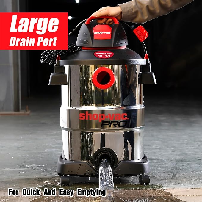Shop-Vac 12 Gallon 6.0 Peak HP Wet/Dry Vacuum, Stainless Steel Tank, 3 in 1 - Image 2