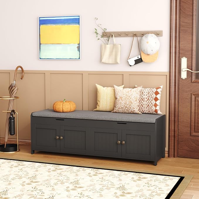 HOMEFORT 54.4" Shoe Bench with Lift Top Storage, Entryway Bench with Cushioned - Image 2