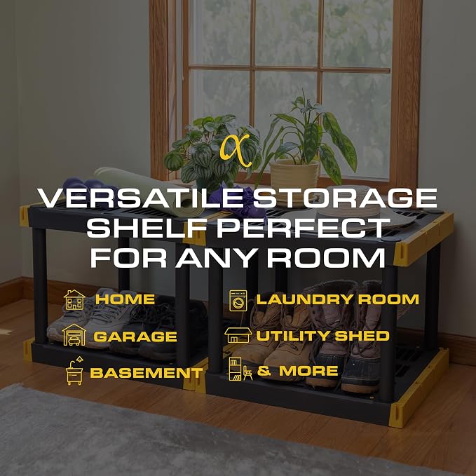 BLACK & YELLOW 4-Tier Heavy Duty Plastic Storage Shelving Unit, 100lbs/shelf - Image 5