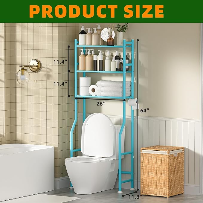 3-Tier Over The Toilet Storage, Space Saver Metal Bathroom Shelves, - Image 2