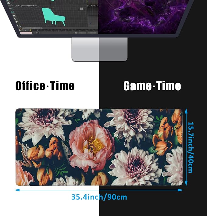 Vintage Beautiful Flowers Desk Mat, Large Gaming Mouse Pad, Non-Slip Rubber - Image 2