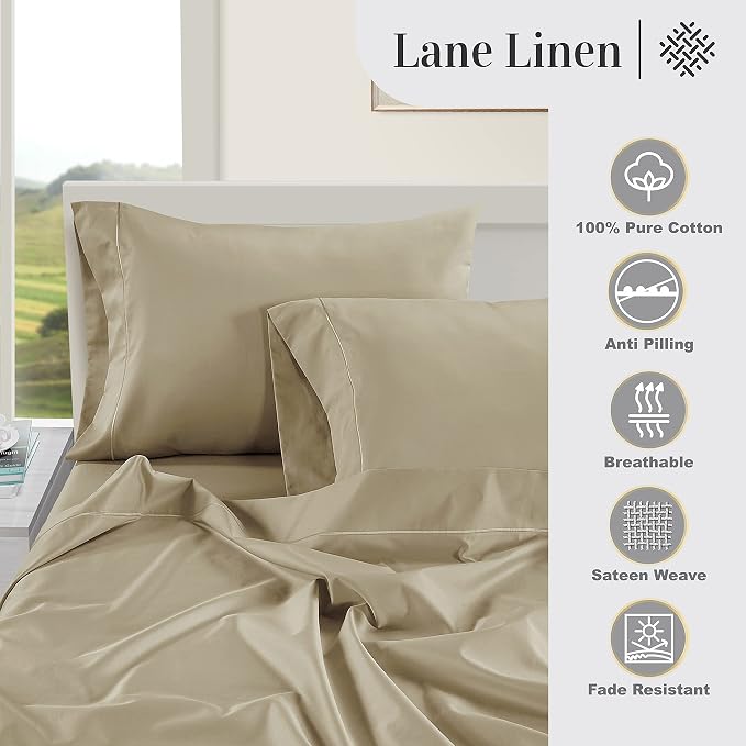 LANE LINEN Pillow Case Covers King Set of 2 100% Egyptian Cotton Sateen Soft - Image 5