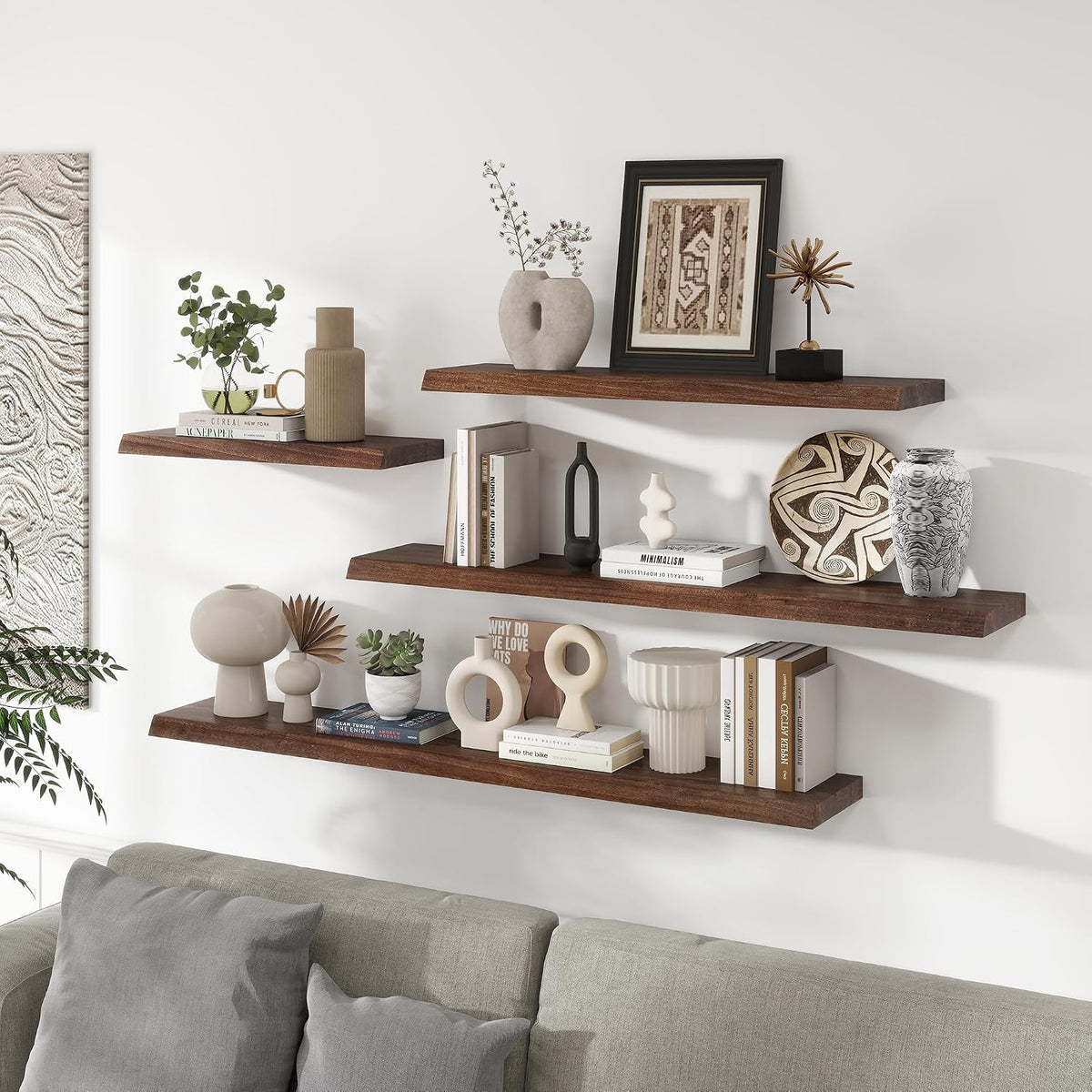 RICHFOCUS Live Edge Elm Floating Shelves - 48" W x 9.3" D Rustic Solid