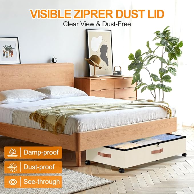Under Bed Storage with Wheels, 2 Pack Under Bed Storage Containers with - Image 9