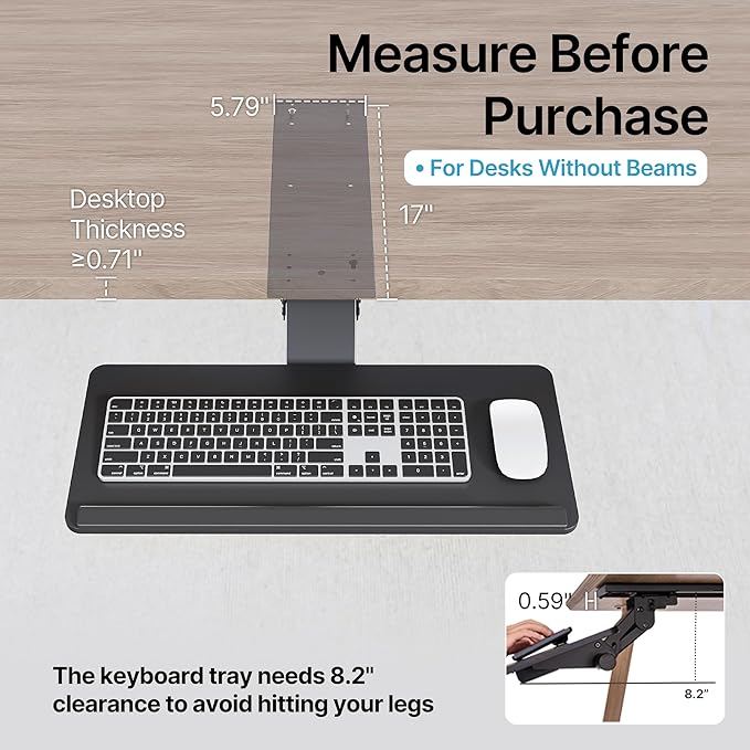 Keyboard Tray Under Desk with Storage Drawer, Height Adjustable Keyboard Tray - Image 3