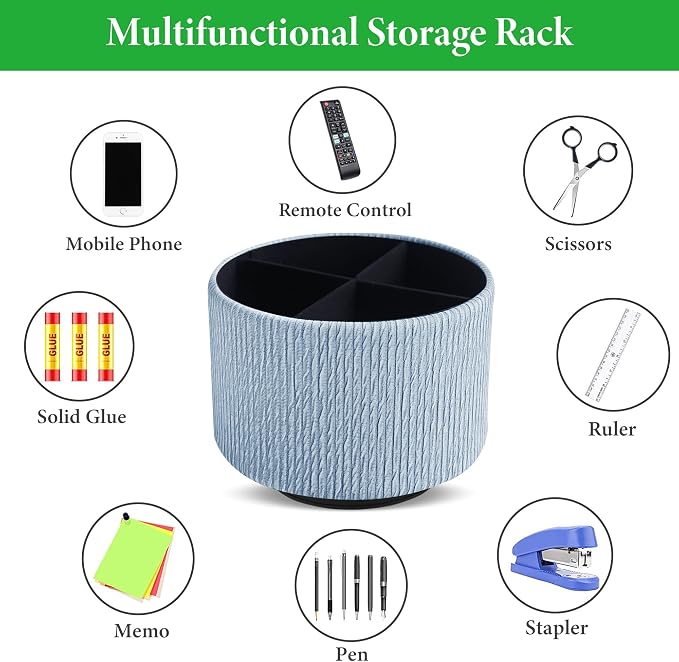 Round Leather Art Supply Organizer, Remote Control Holder, 360 Degree Spinning - Image 5