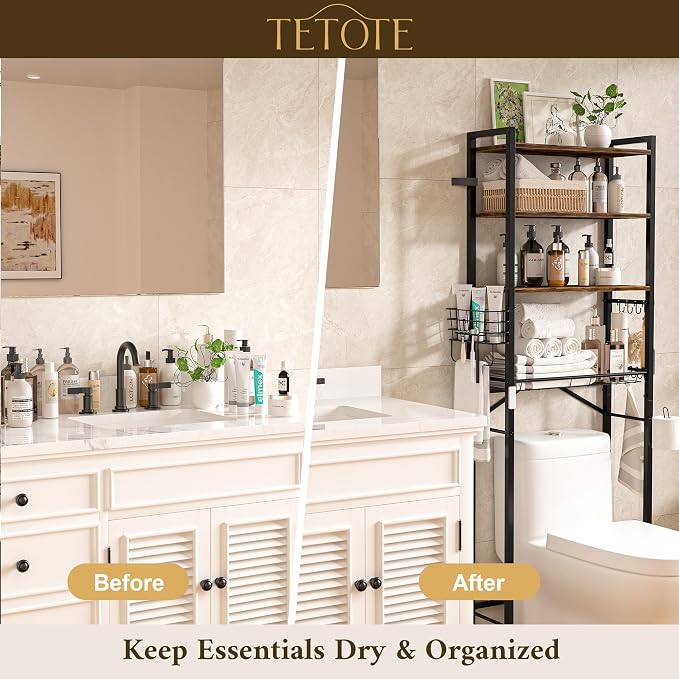 TETOTE Over Toilet Bathroom Organizer, 4-Tier Bathroom Over The Toilet Storage - Image 3