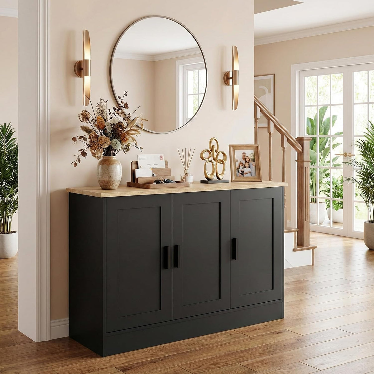 Anystyle 43" Black Buffet Cabinet with Black Handles, Small Kitchen