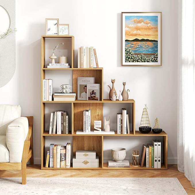 Tangkula 4-Tier Stepped Bookshelf, Freestanding 6 Cubes Ladder Bookcase - Image 2