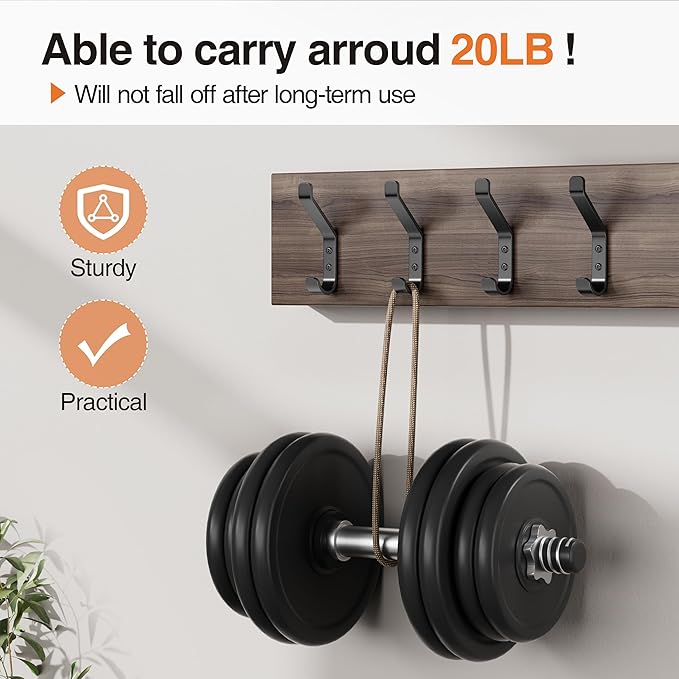 Coat Hooks Wall Mount for Hanging: 20LB Sturdy Hanger for Backpack, for Closet - Image 2