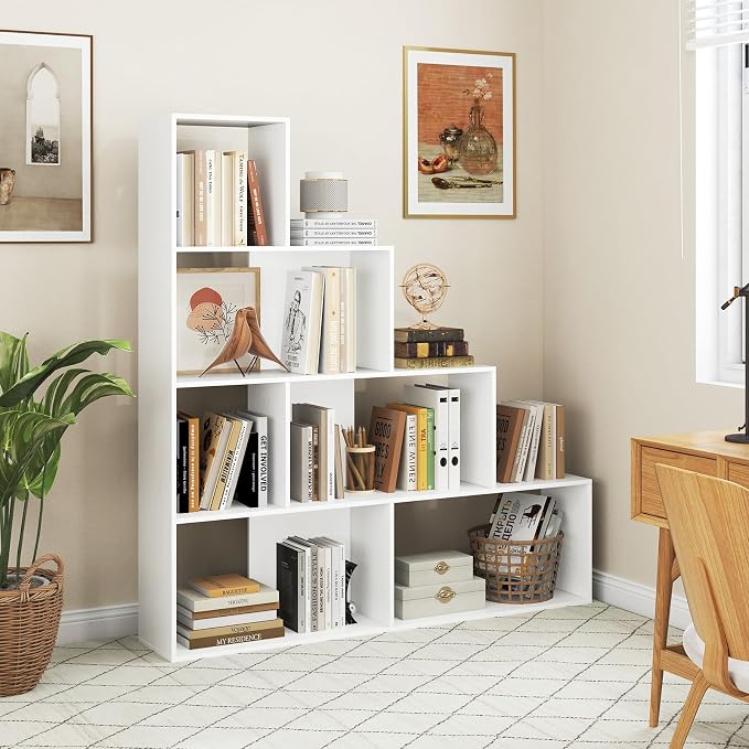 Tangkula 4-Tier Stepped Bookshelf, Freestanding 6 Cubes Ladder Bookcase - Image 4