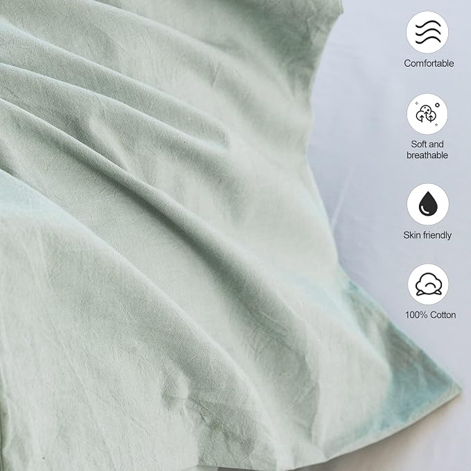 MooMee Bedding Pillowcases Pack of 2 100% Washed Cotton Linen Like Textured - Image 6