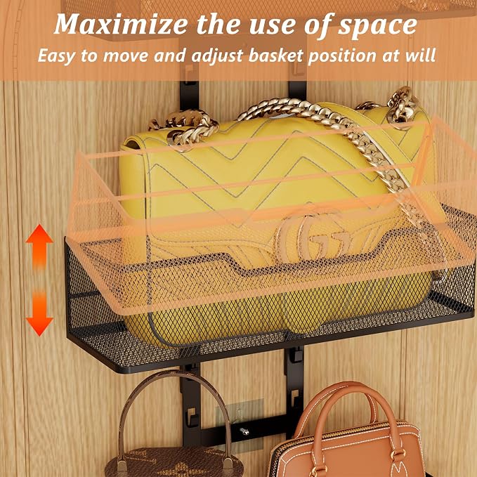 Purse Organizer Over The Door, Adjustable Durable Metal Purse Holder Handbag - Image 3