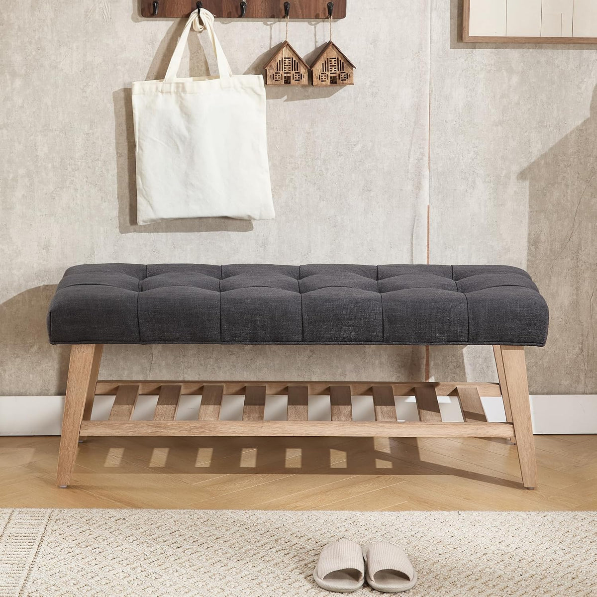 Entryway Shoe Bench Storage Benches with Upholstered Button Tufted