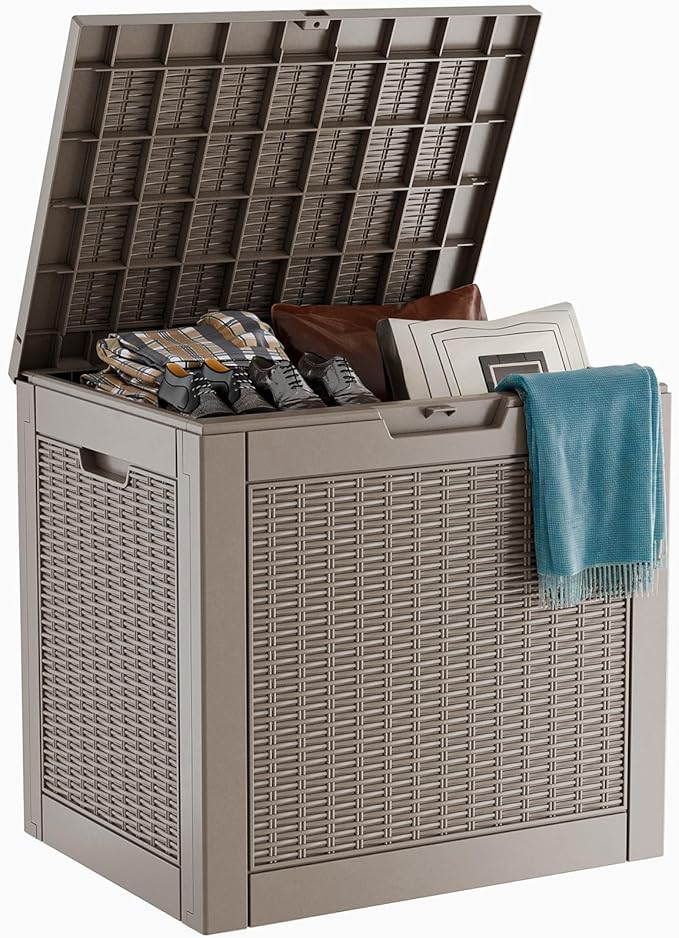 30 Gallon Wicker Pattern Resin Deck Box, Lockable Patio Outdoor Storage Box by OutdoorLivingPerfected