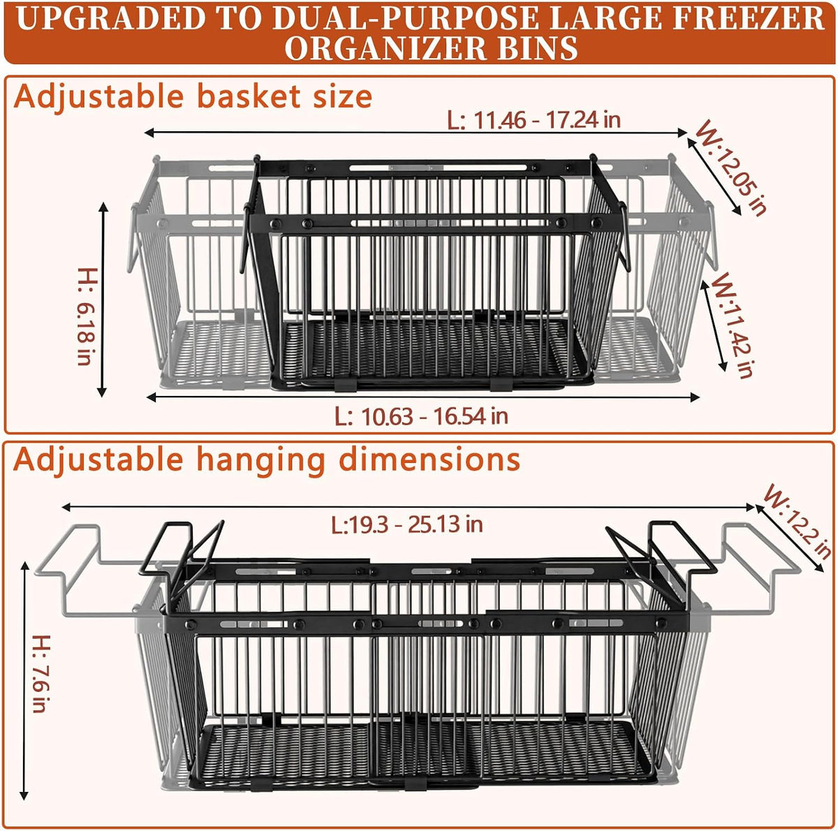 Hanging Freezer Organizer Bins for 5 to 20 Cu.Ft,Leak-Proof