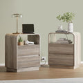 Grey Nightstands Set of 2 with Charging Station, Mid Century Modern End Tables by WODEER