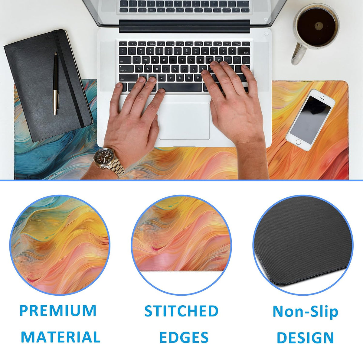 Abstract Marble Desk Mat, Large Gaming Mouse Pad, Non-Slip Rubber Base