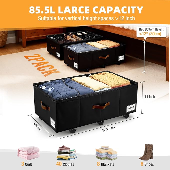 11 inch Under Bed Storage with Wheels, Foldable Under Bed Drawers - Image 3