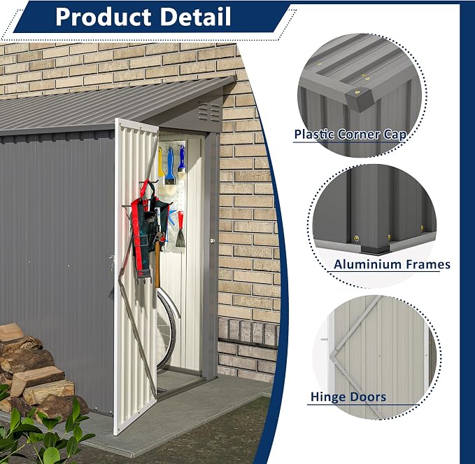 Outdoor Metal Storage Shed 4 x 8 ft, Garden Shed Lean to shed - Image 7