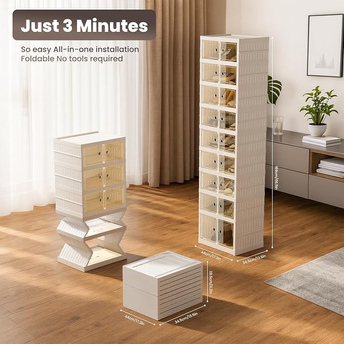 Foldable Shoe Organizer Storage Box Set of 2, Portable Extra Large Folding Shoe - Image 2
