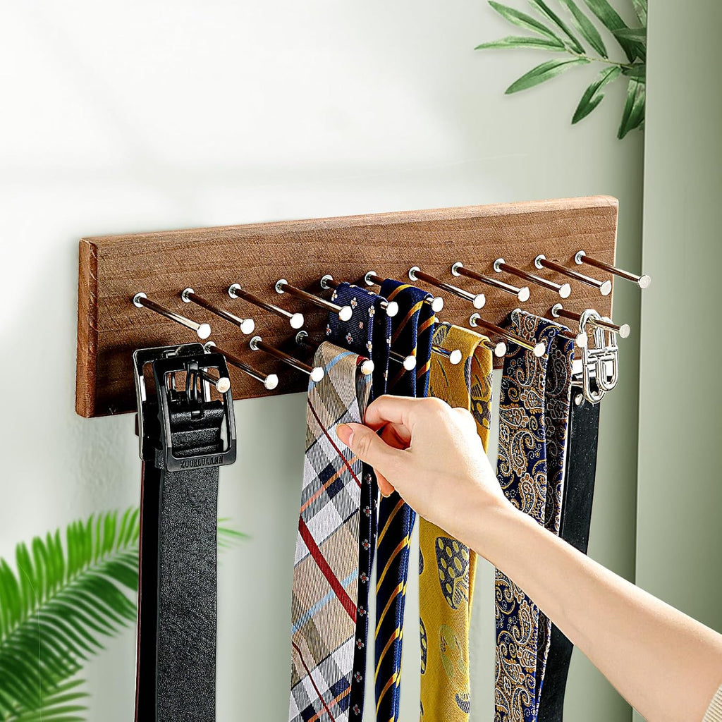 TreeHouse London Tie Rack Organizer – Holds 40 Large Ties – Solid Wood