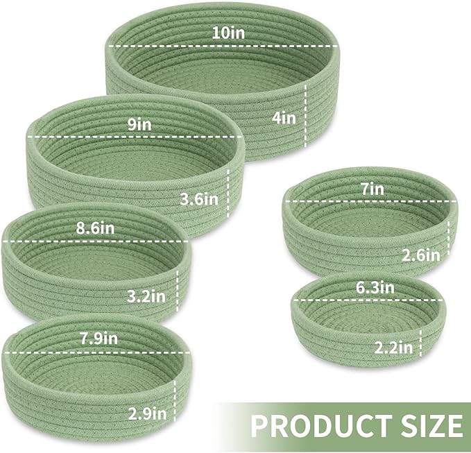Small Shelf Storage Baskets for Organizing, 6 Pack Round Cotton Rope Bins - Image 2