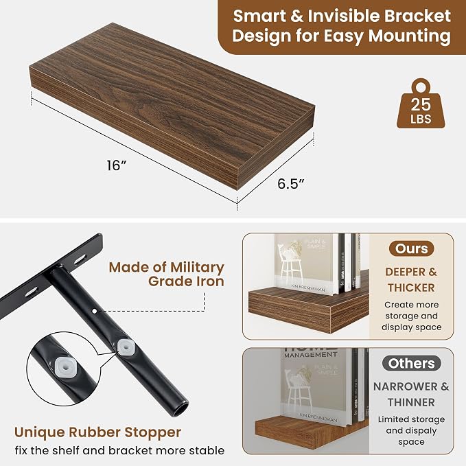 fuqing Floating Shelves for Wall, Wall Mounted Wood Floating Shelf - Image 3
