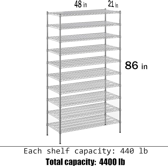 21" Deep x 48" Wide x 86" Height Wire Shelving Kit | 10-Tier | NSF Commercial - Image 3