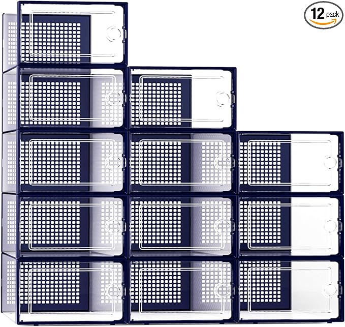 Kuject X-Large Shoe Storage Boxes Organizers Clear Plastic Stackable 12 Pack by Kuject