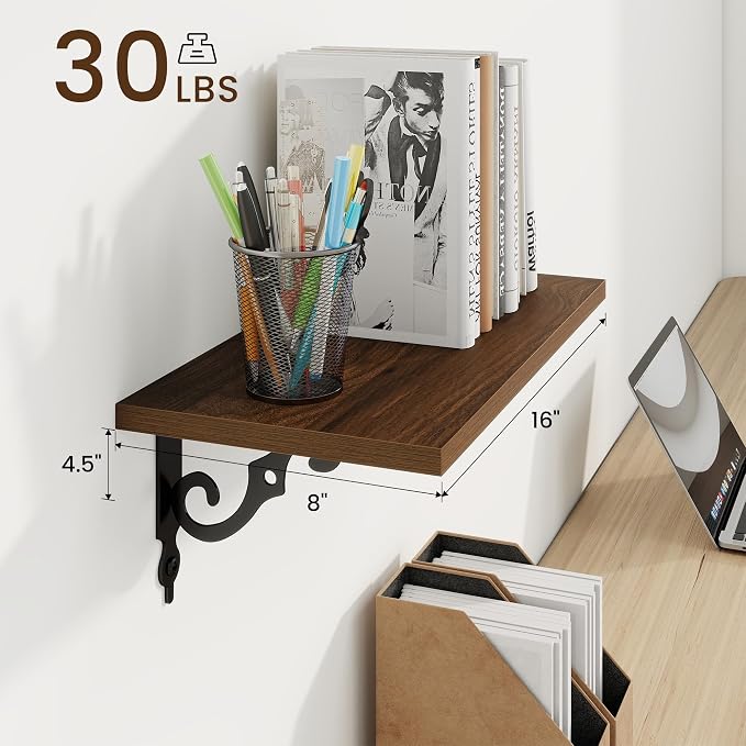 RICHFOCUS Floating Shelves for Wall Decor, 8 Inch Deep Shelves Set of 2 - Image 3