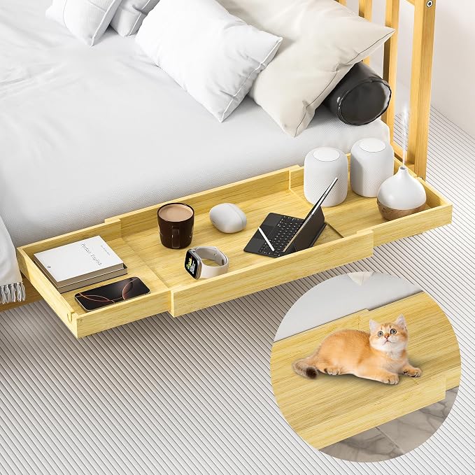 MinBoo Expandable Nightstand Shelf Bamboo College Caddy - Image 6