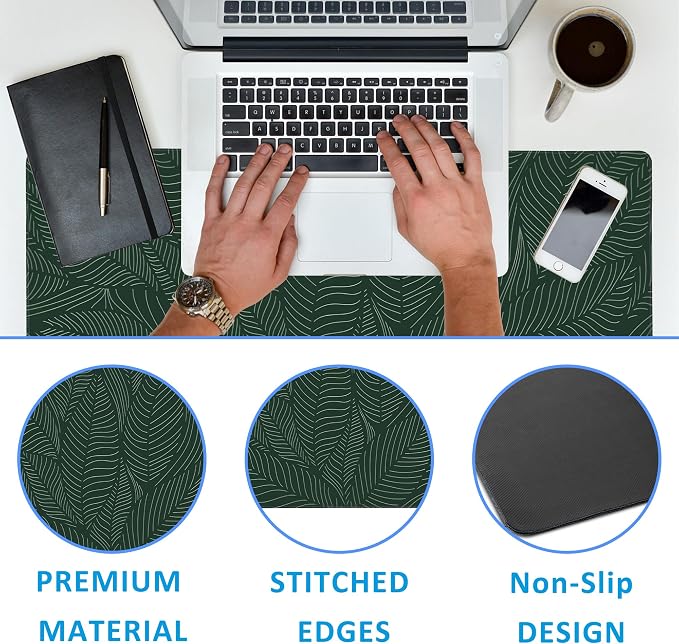 Golden Tropical Leaf Large Gaming Mouse Pad, Waterproof Desk Mat - Image 3