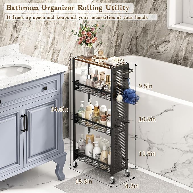Utility Slim Storage Cart 4 Tier Small Rolling Kitchen Laundry Room - Image 2