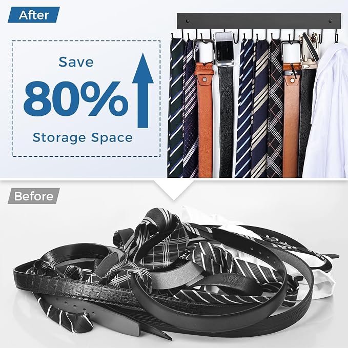 Belt Hanger Wall Mounted, Wooden Belt Organizer Max 12 Storage Capacity - Image 2