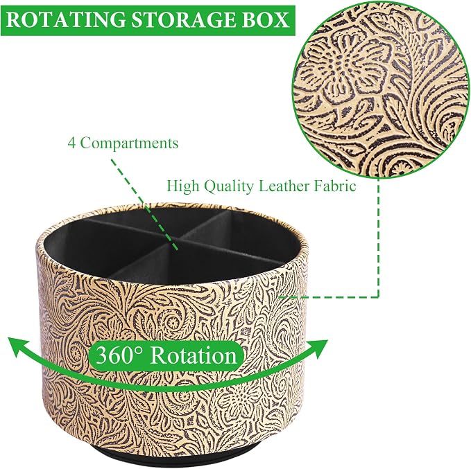 lizimandu Round Leather Art Supply Organizer, Remote Control Holder, 360 Degree - Image 3