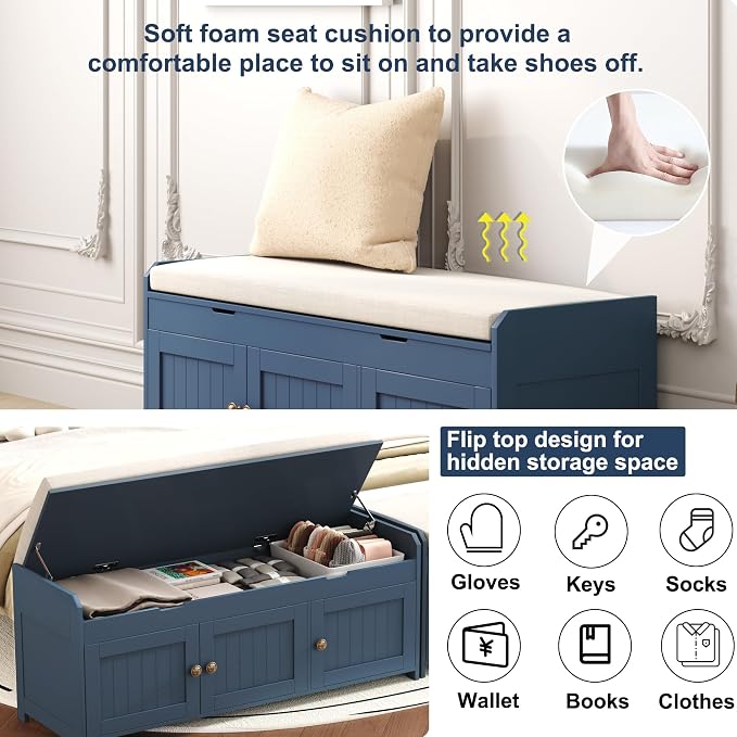 HOMEFORT 41.3" Shoe Bench with Lift Top Storage, Entryway Bench with Cushioned - Image 5