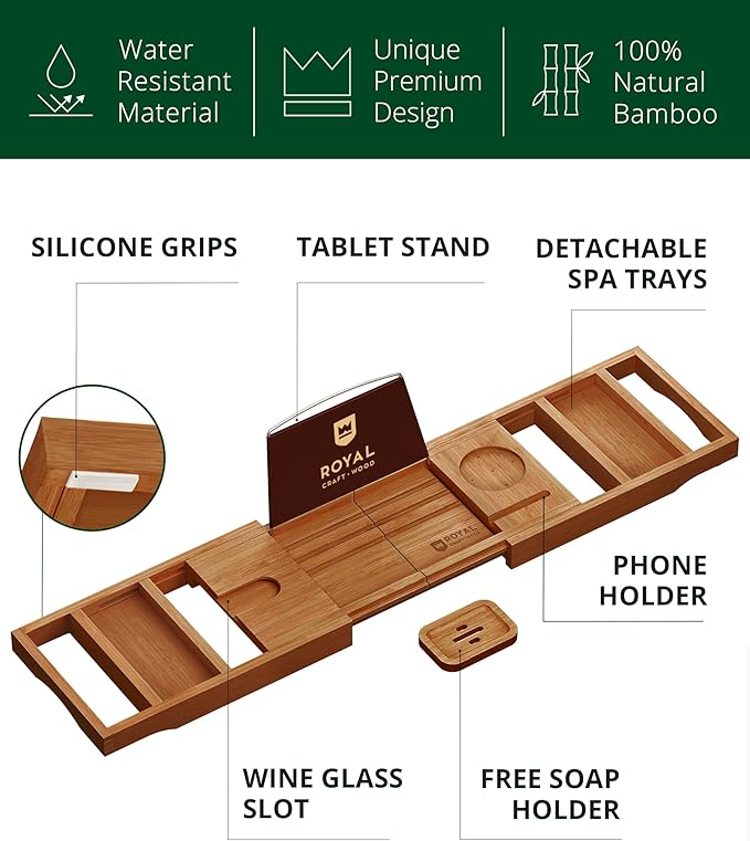 ROYAL CRAFT WOOD Premium Foldable Bathtub Tray - Image 3