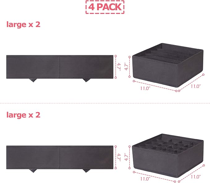DIOMMELL 4 Pack Foldable Cloth Storage Box Closet Dresser Drawer Organizer - Image 2
