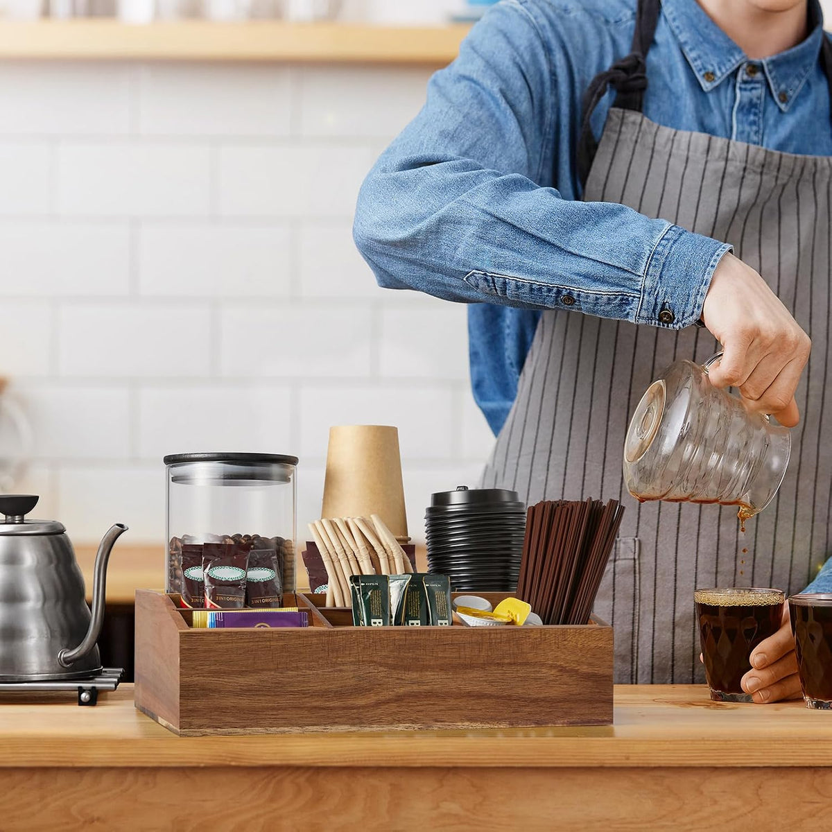 ALELION Acacia Wood Coffee Station Organizer for Countertop - 7