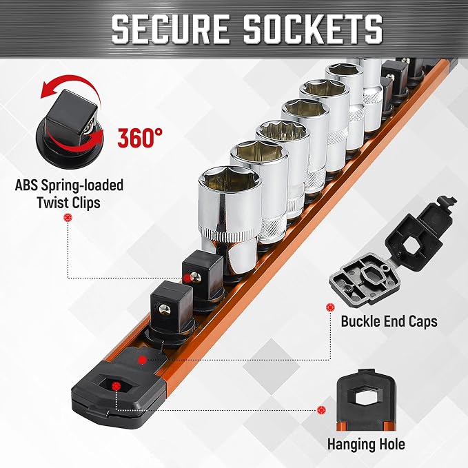 ALOANES 3-Piece Magnetic Socket Organizer, Heavy Duty Aluminum Socket Rails - Image 5