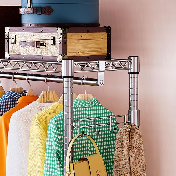 IZEUK 3-Tier Heavy Duty Rolling Garment Rack, Chrome Metal Freestanding Closet - Image 6