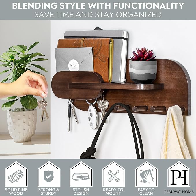 Solid Wood Mail and Key Holder for Wall Decorative Display - Image 4