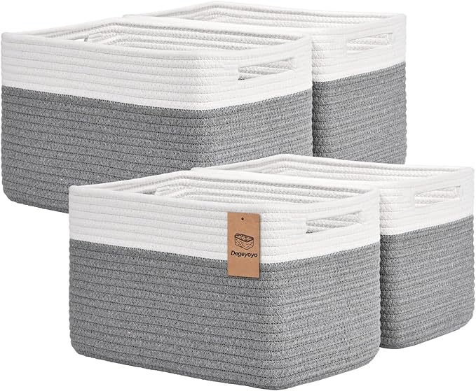Storage Baskets for Organizing, 4 Pack Storage Baskets for Shelves, Woven by Degeyoyo